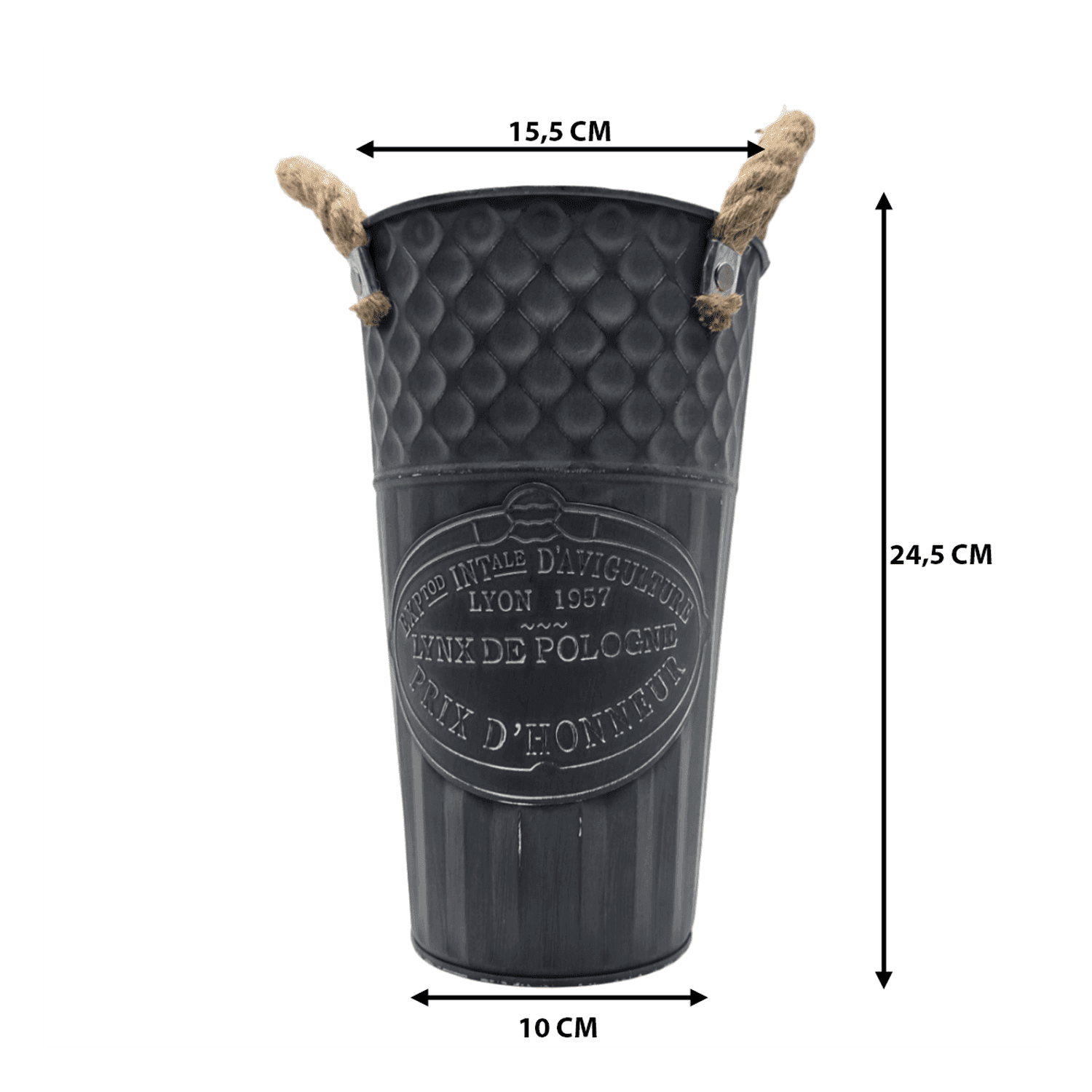 Macetero Balde Metalico Decorativo Vintage Desgastado Gris S - Fliperex