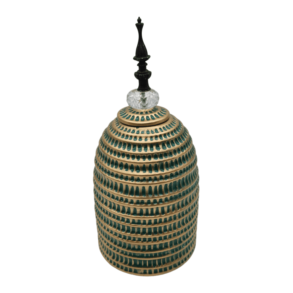 Jarron Florero Ceramica Decorativo Verde Con Dorado Egipcio - Fliperex