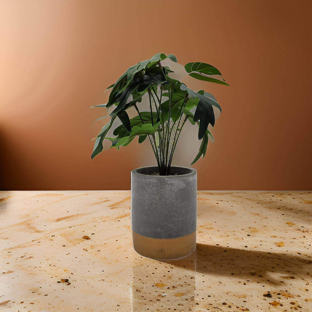 Planta Artificial Tropical Macetero Ceramica Gris Con Dorado - Fliperex