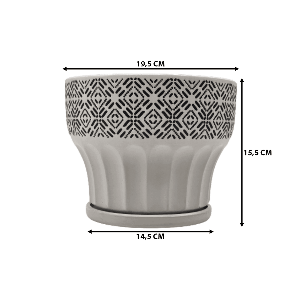Macetero Maceta De Ceramica Blanco Patrones Negro Alto M - Fliperex