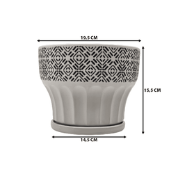 Macetero Maceta De Ceramica Blanco Patrones Negro Alto M - Fliperex