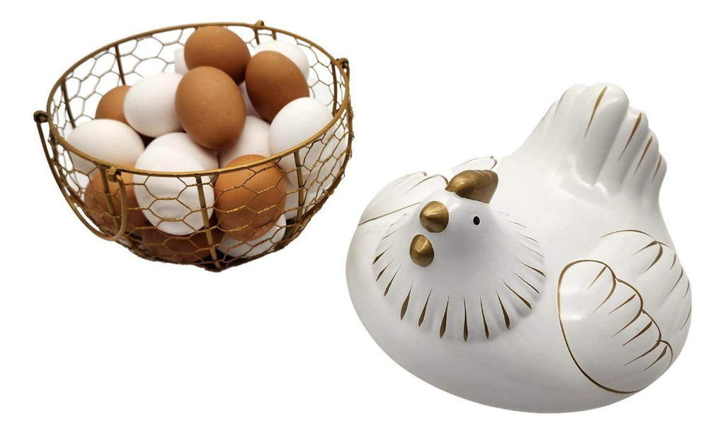 Gallina Decorativa Porta Huevos Cesta De Huevos Blanca - Fliperex
