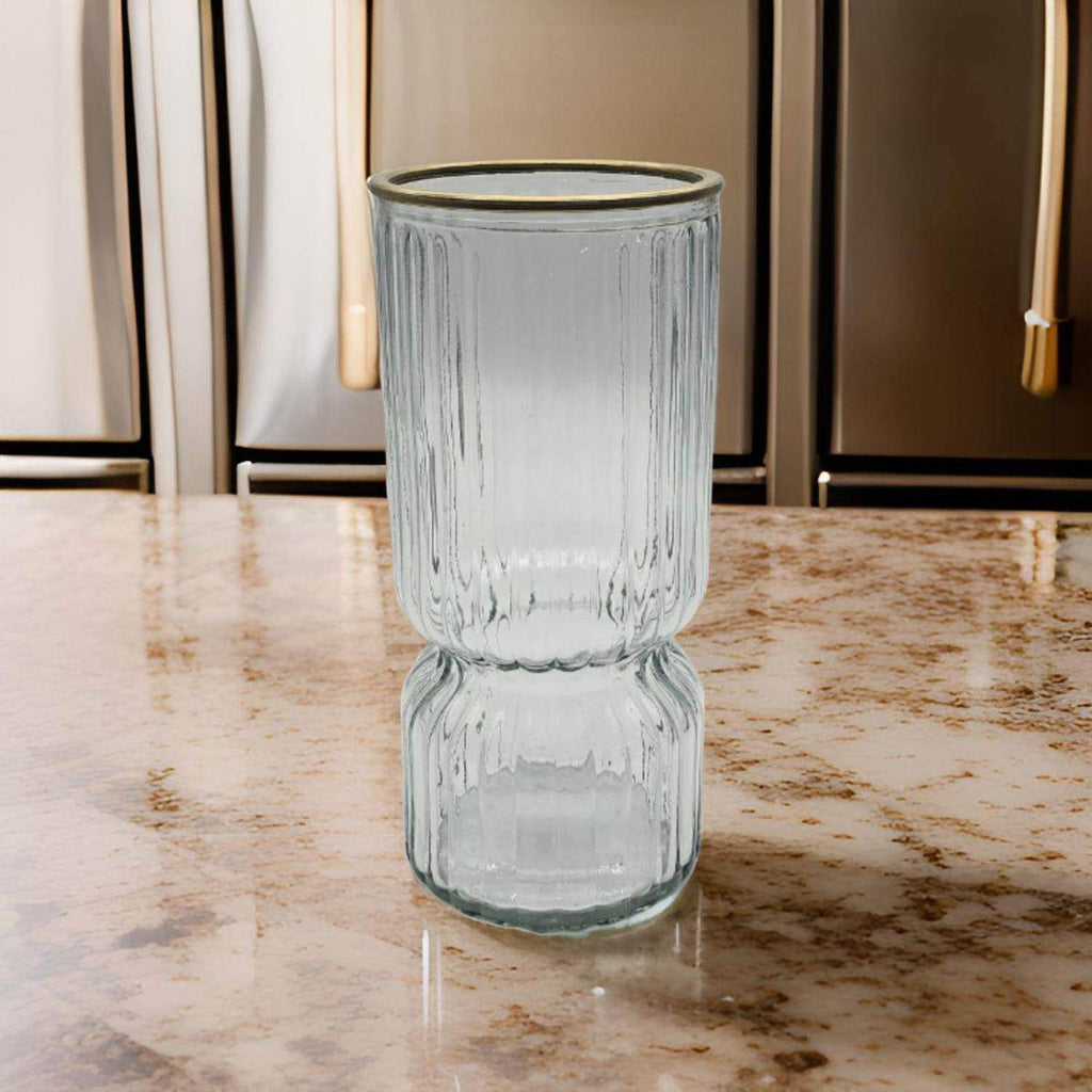 Florero Decorativo De Vidrio Con Diseño Borde Dorado - Fliperex