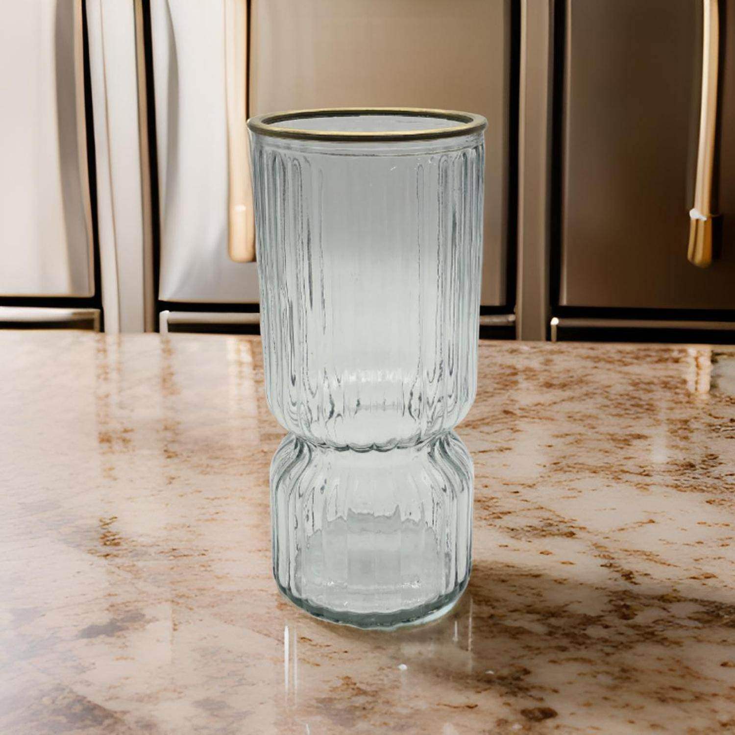 Florero Decorativo De Vidrio Con Diseño Borde Dorado - Fliperex