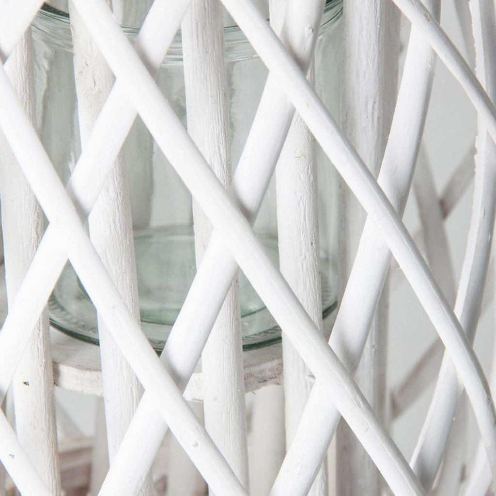 Candelabro Porta Vela Mimbre Rustico Redondo Terraza Blanco - Fliperex