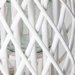 Candelabro Porta Vela Mimbre Rustico Redondo Terraza Blanco - Fliperex