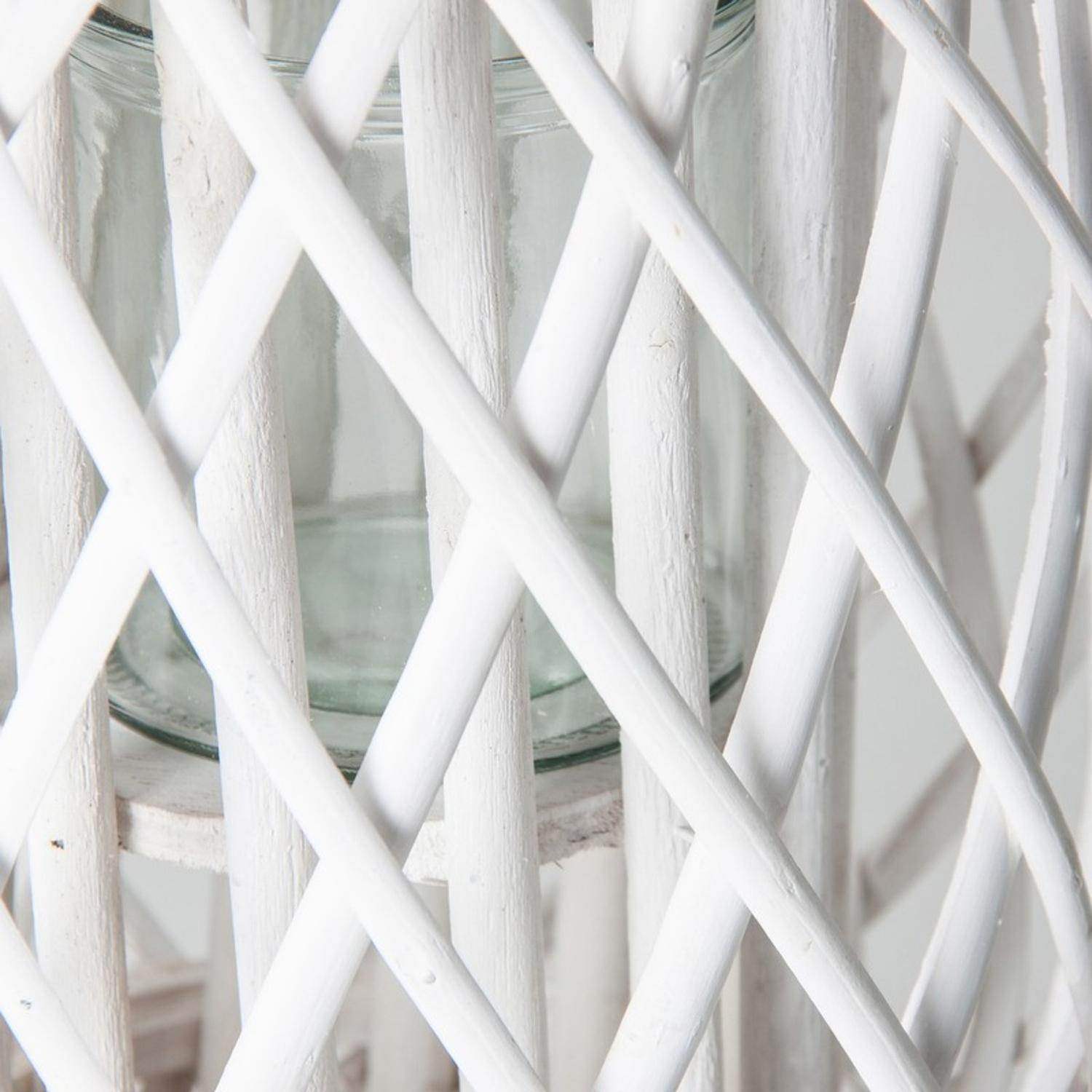 Candelabro Porta Vela Mimbre Rustico Redondo Terraza Blanco - Fliperex