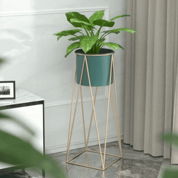 Porta Macetero Pedestal Maceta Plantas Verde Dorado - Fliperex