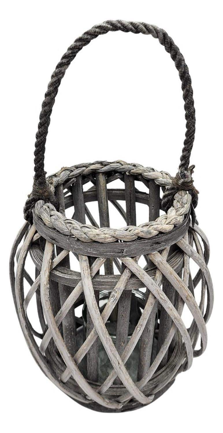 Candelabro Porta Vela Mimbre Rustico Gris Terraza Decoracion - Fliperex