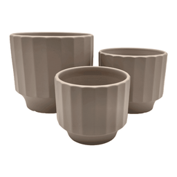 Set 3 Macetero Maceta De Ceramica Beige Lineas Verticales - Fliperex