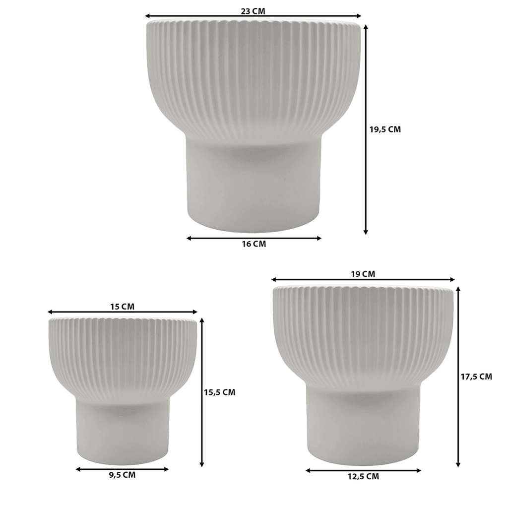 Set 3 Maceteros Maceta De Ceramica Copon Lineas Blanco Mate - Fliperex