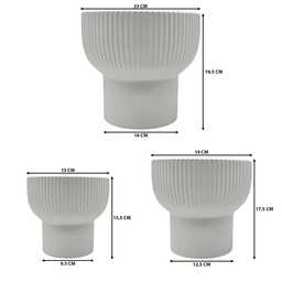Set 3 Maceteros Maceta De Ceramica Copon Lineas Blanco Mate - Fliperex