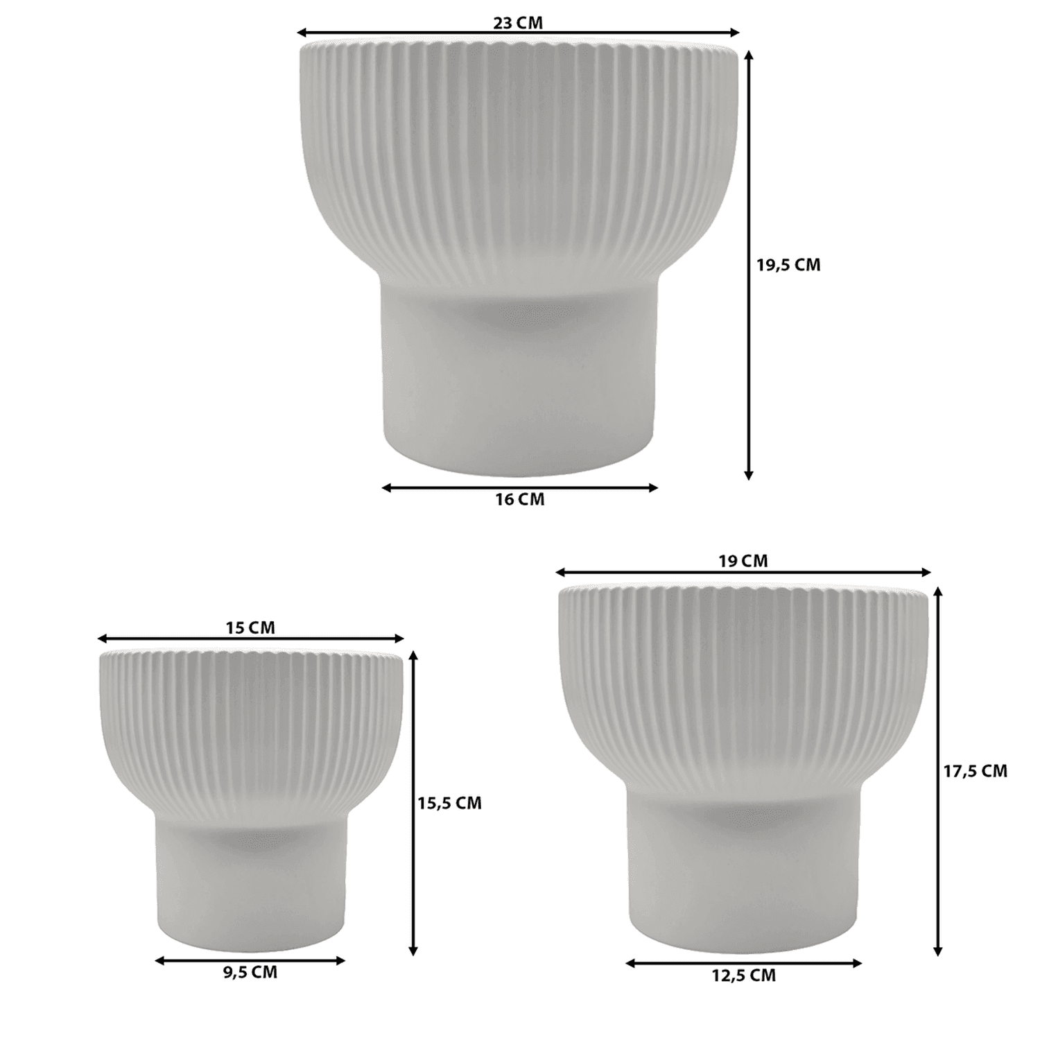 Set 3 Maceteros Maceta De Ceramica Copon Lineas Blanco Mate - Fliperex