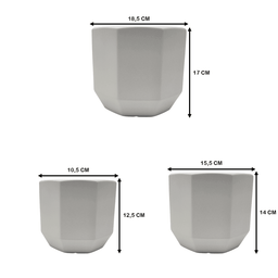 Set 3 Maceteros Maceta De Ceramica Blancos Lineas Verticales - Fliperex