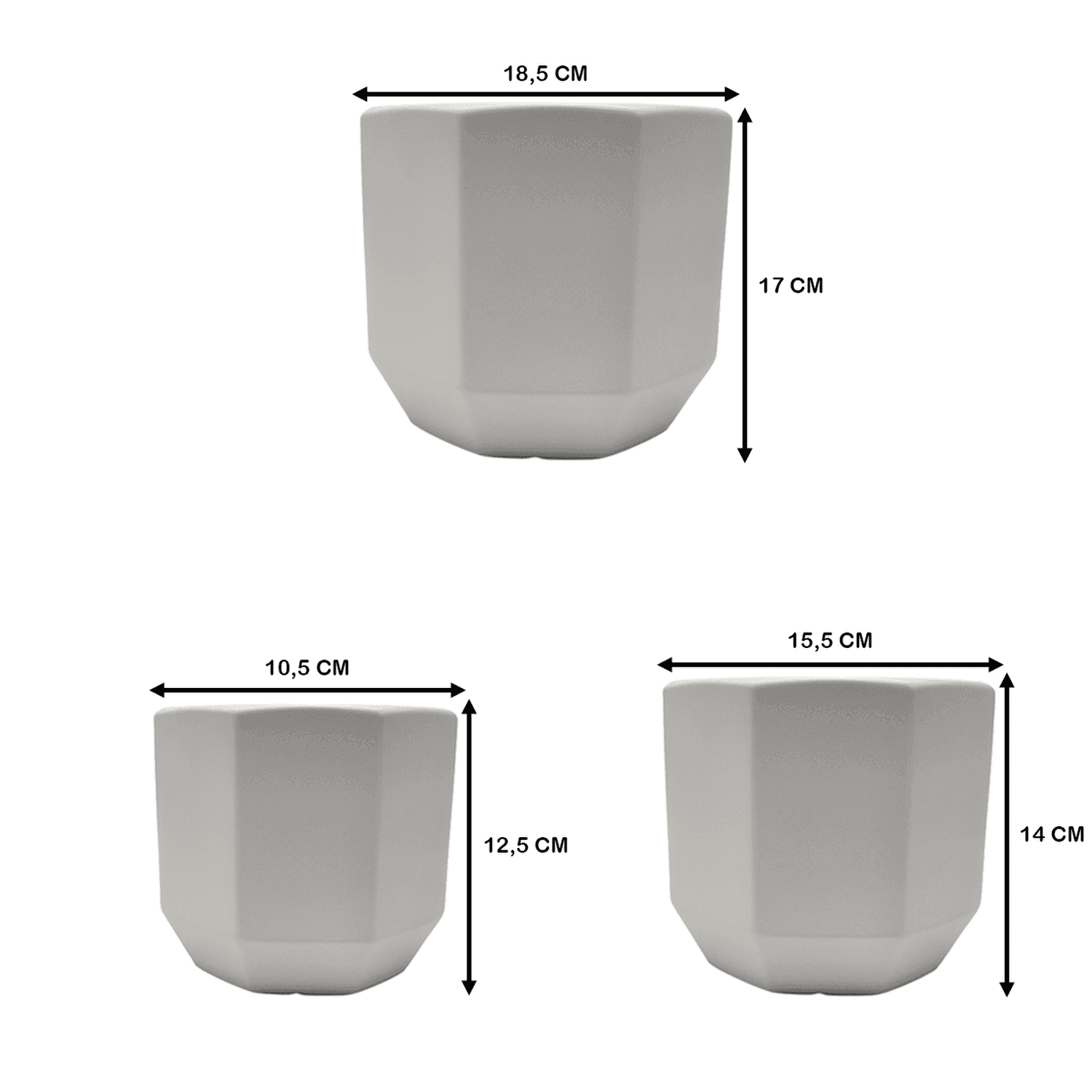 Set 3 Maceteros Maceta De Ceramica Blancos Lineas Verticales - Fliperex