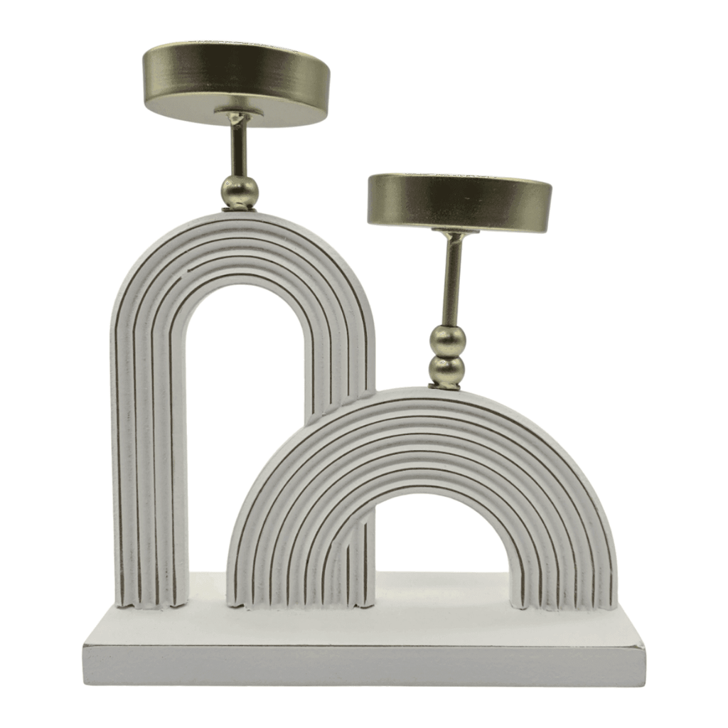 Candelabro Porta Vela Doble De Madera Blanco Con Dorado - Fliperex