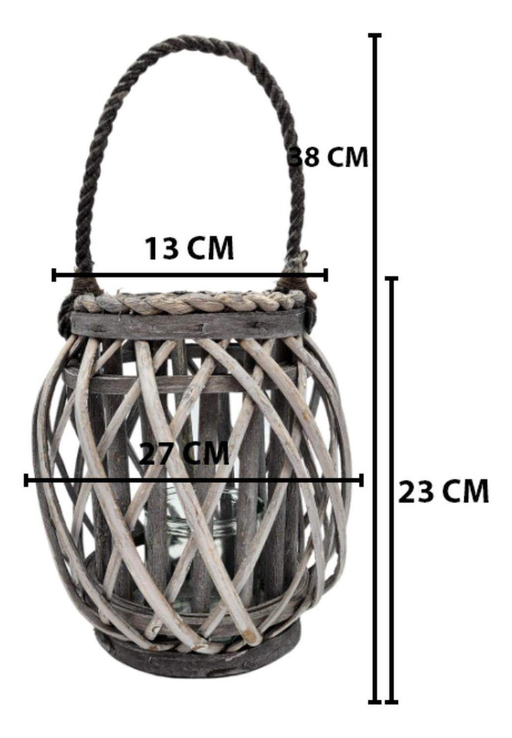 Candelabro Porta Vela Mimbre Rustico Gris Terraza Decoracion - Fliperex