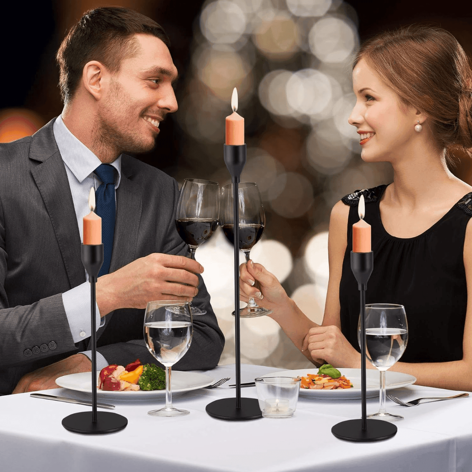 Set 3 Candelabros Porta Velas Negro Decora Centro De Mesa - Fliperex