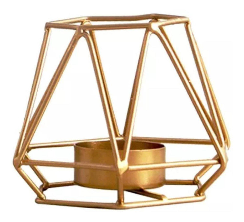 Candelabro Porta Vela Dorado Estilo Geométrico Decorativo - Fliperex
