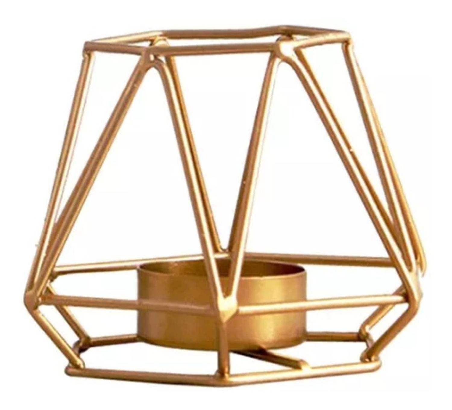 Candelabro Porta Vela Dorado Estilo Geométrico Decorativo - Fliperex
