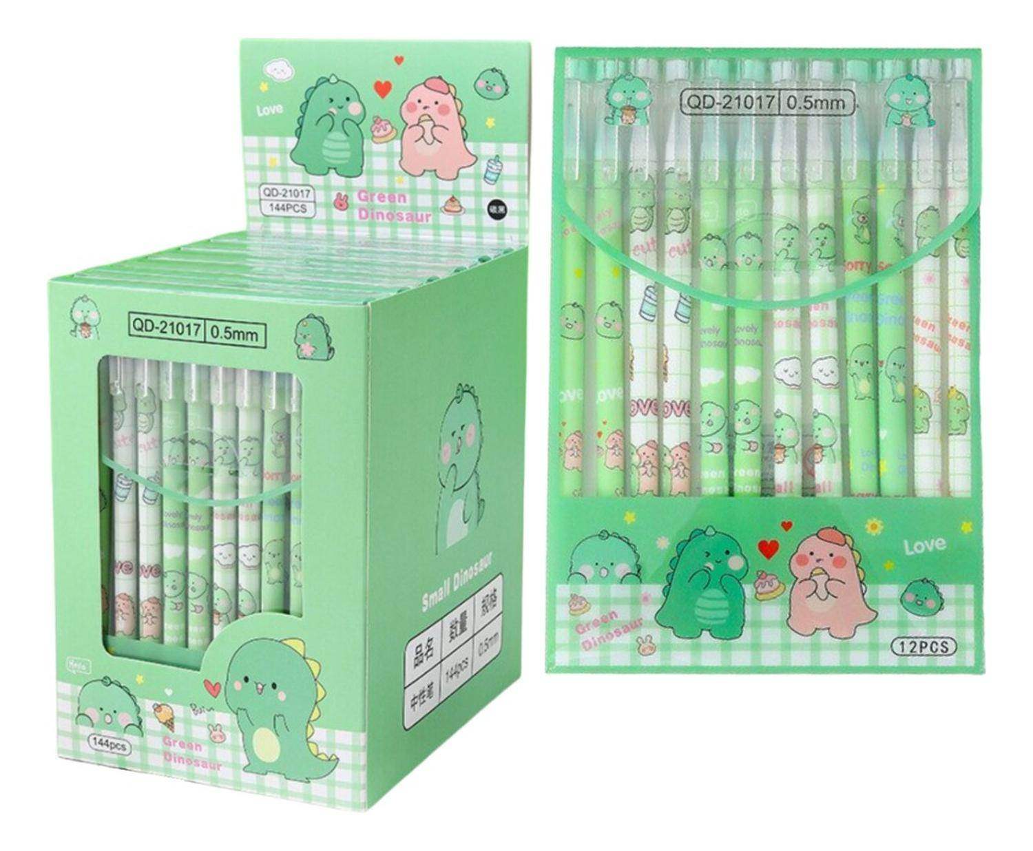 Set 12 Lapices Boligrafos Tinta Gel Negro Diseños Kawaii - Fliperex