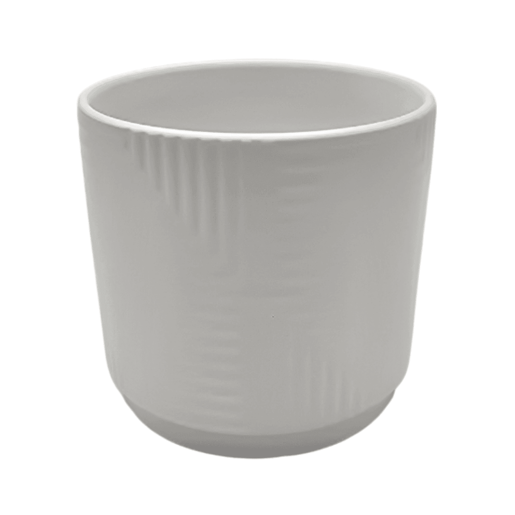 Macetero Maceta De Ceramica Blanco Con Linea Cuadrada S - Fliperex