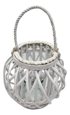 Candelabro Porta Vela Mimbre Rustico Redondo Terraza Blanco - Fliperex