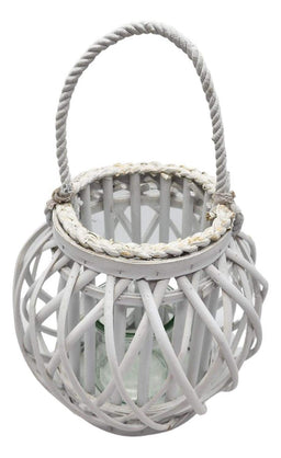 Candelabro Porta Vela Mimbre Rustico Redondo Terraza Blanco - Fliperex