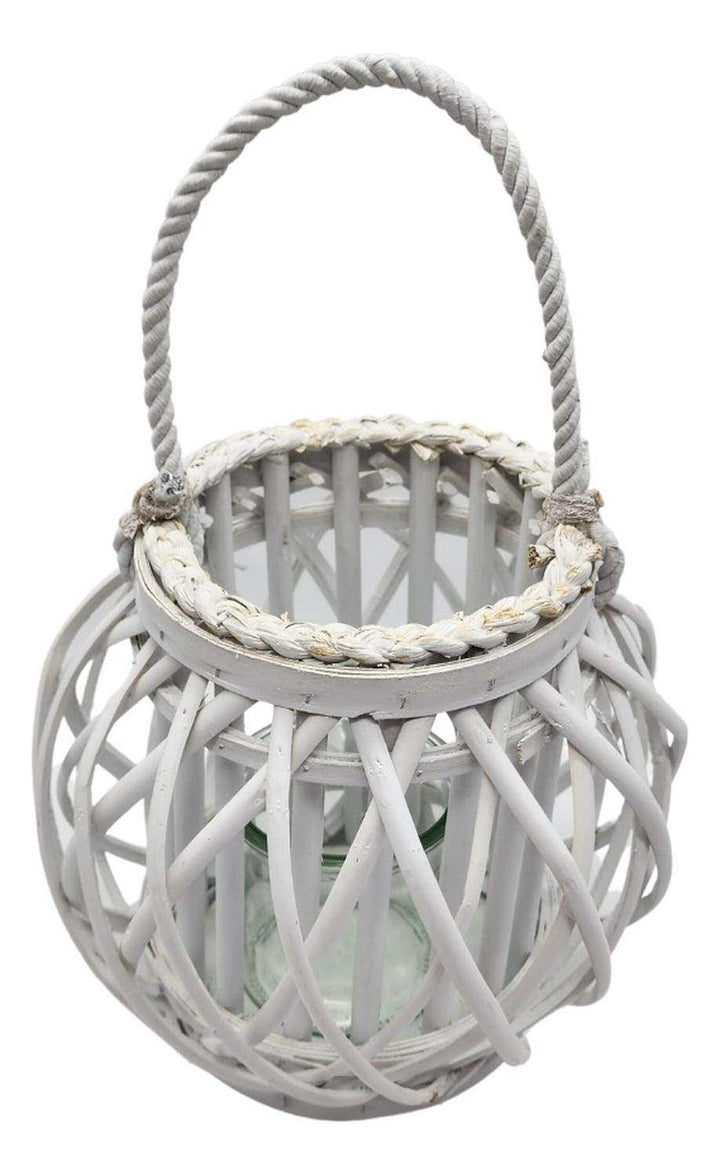 Candelabro Porta Vela Mimbre Rustico Redondo Terraza Blanco - vista 2