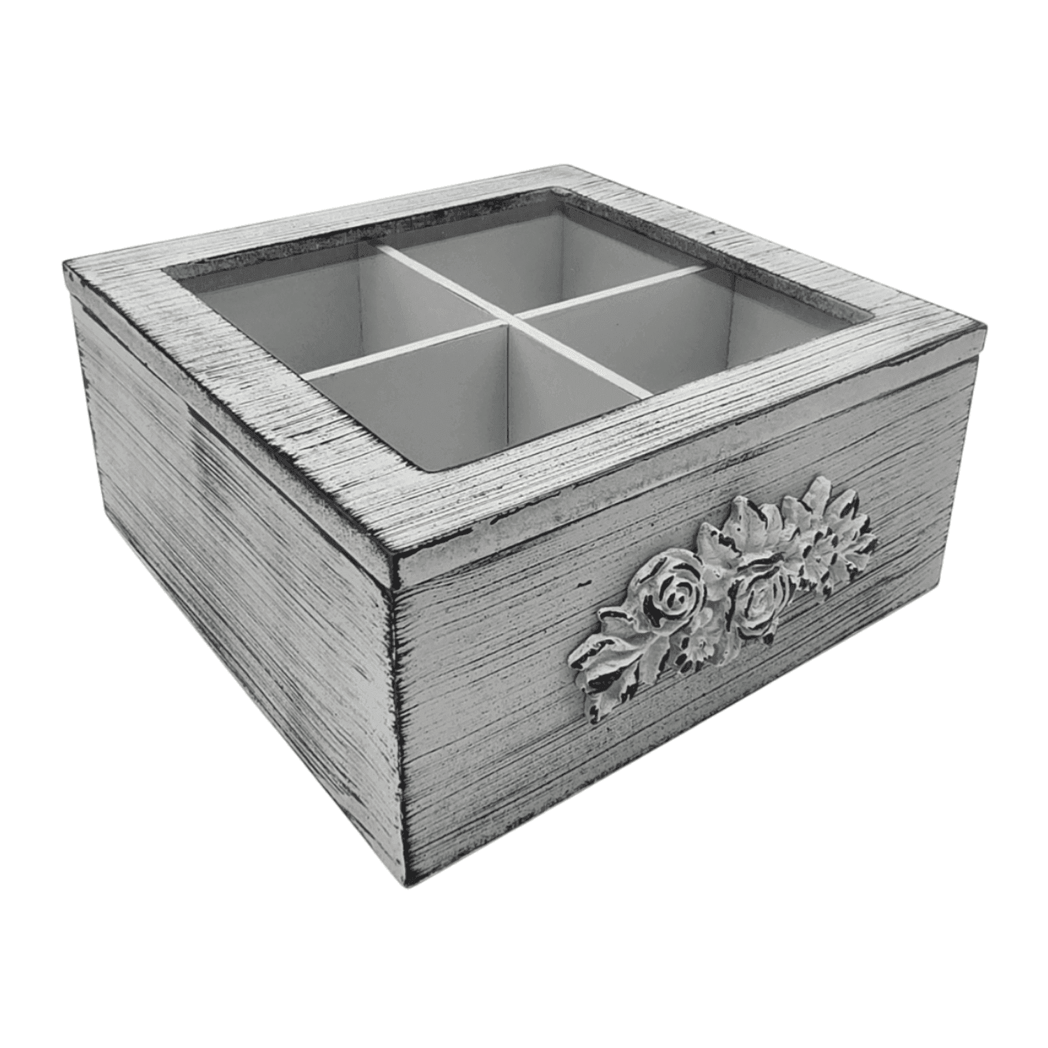 Caja De Te Porta Te Caja Para El Te Gris 4 Divisiones - Fliperex