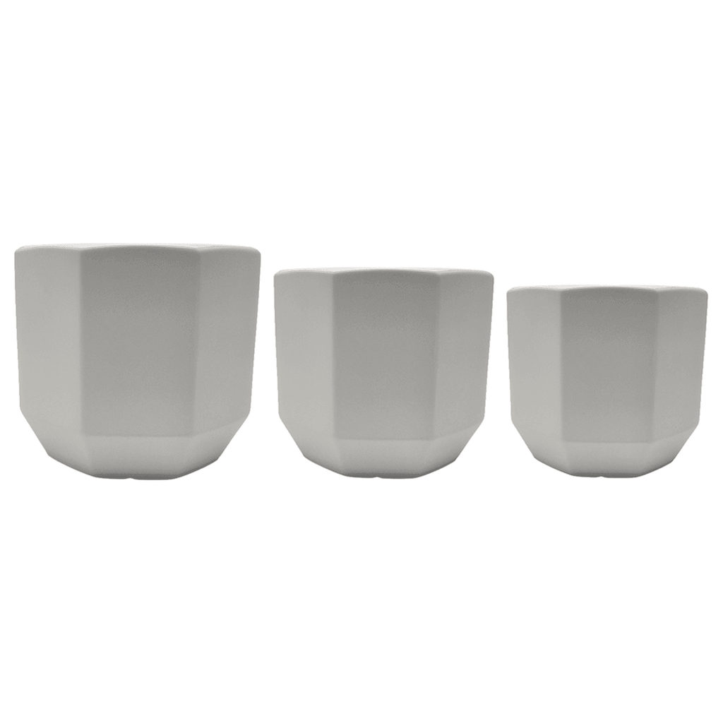 Set 3 Maceteros Maceta De Ceramica Blancos Lineas Verticales - Fliperex