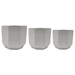 Set 3 Maceteros Maceta De Ceramica Blancos Lineas Verticales - Fliperex