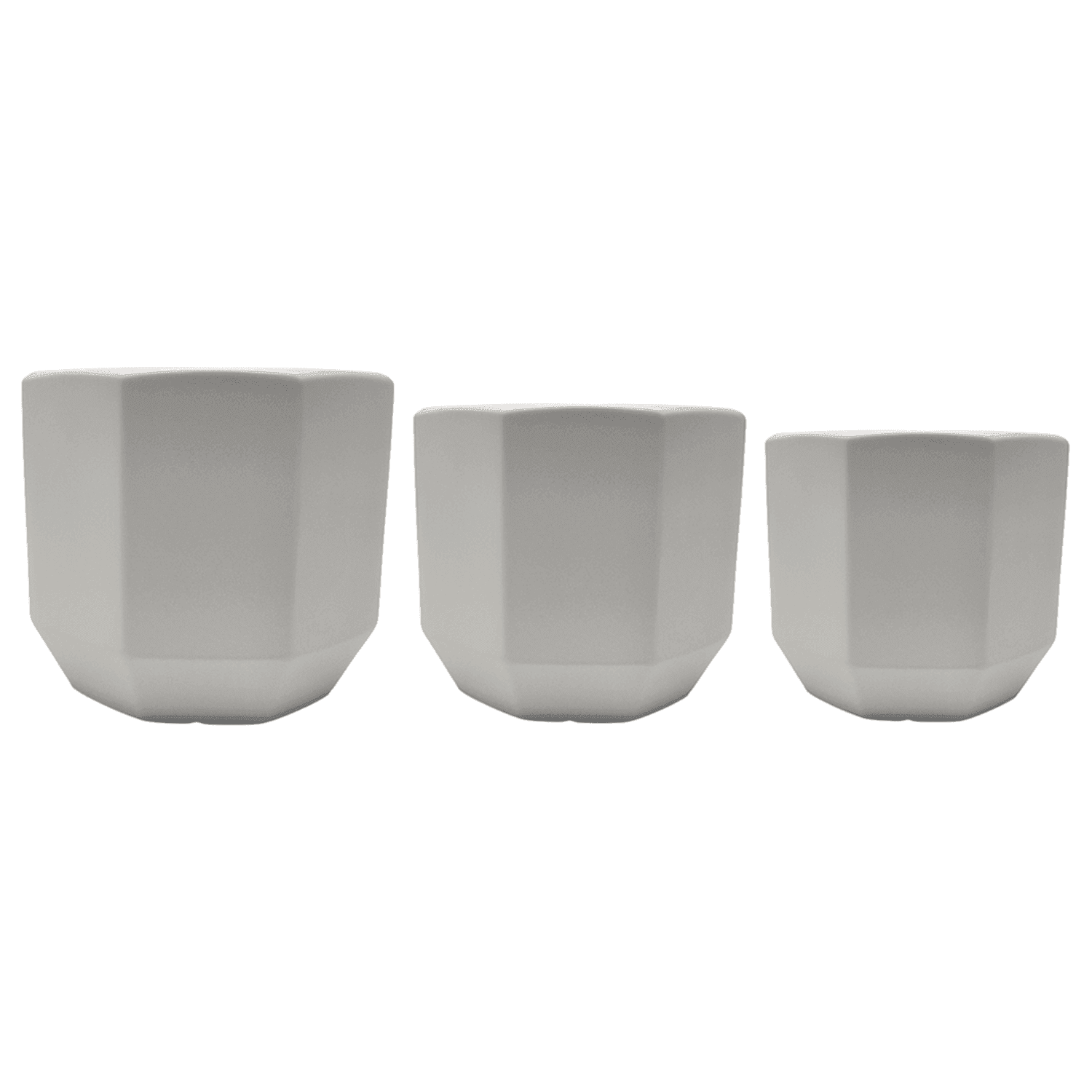Set 3 Maceteros Maceta De Ceramica Blancos Lineas Verticales - Fliperex