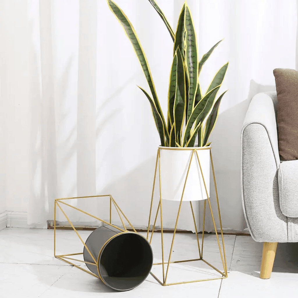 Set 2 Porta Maceteros Pedestal Maceta Plantas Blanco Dorados - Fliperex