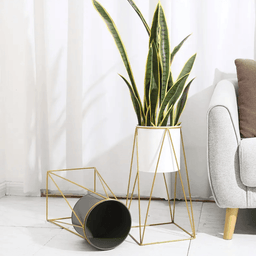 Set 2 Porta Maceteros Pedestal Maceta Plantas Blanco Dorados - Fliperex