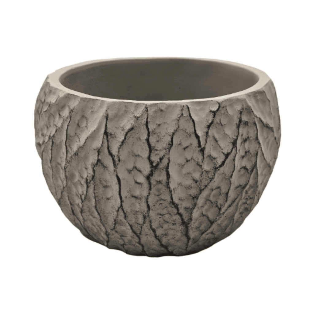 Set 4 Macetero Maceta Acabado Cemento Relieve Hojas Gris S - Fliperex