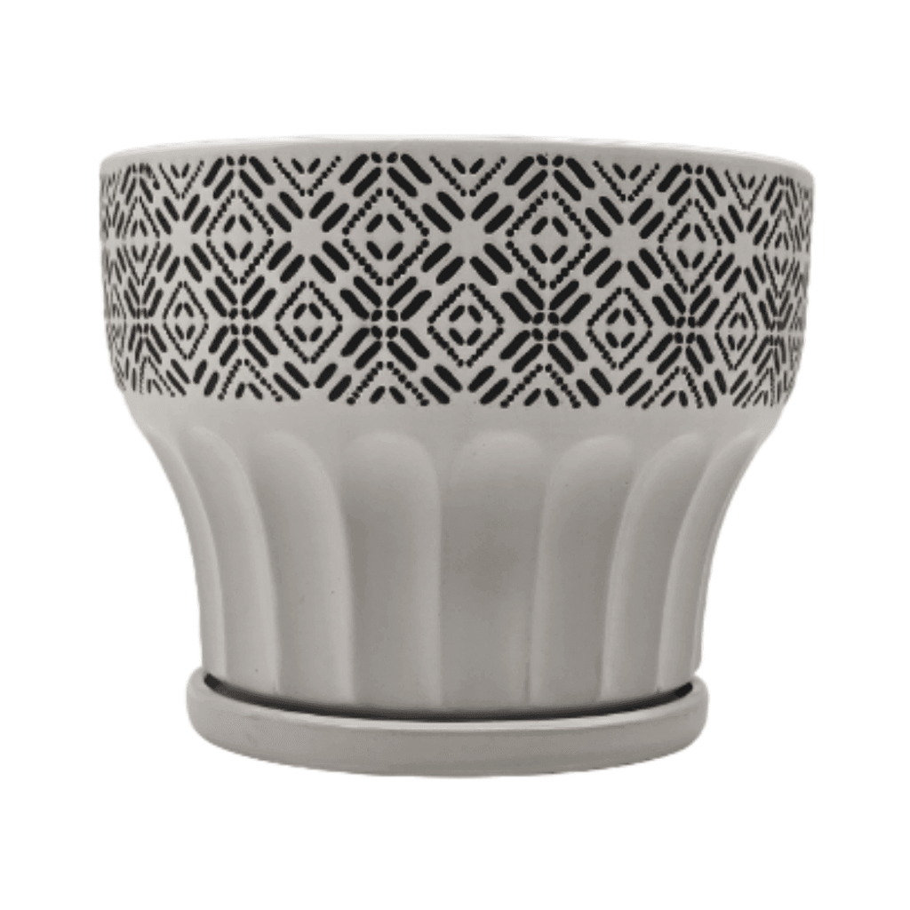 Macetero Maceta De Ceramica Blanco Patrones Negro Alto M - Fliperex