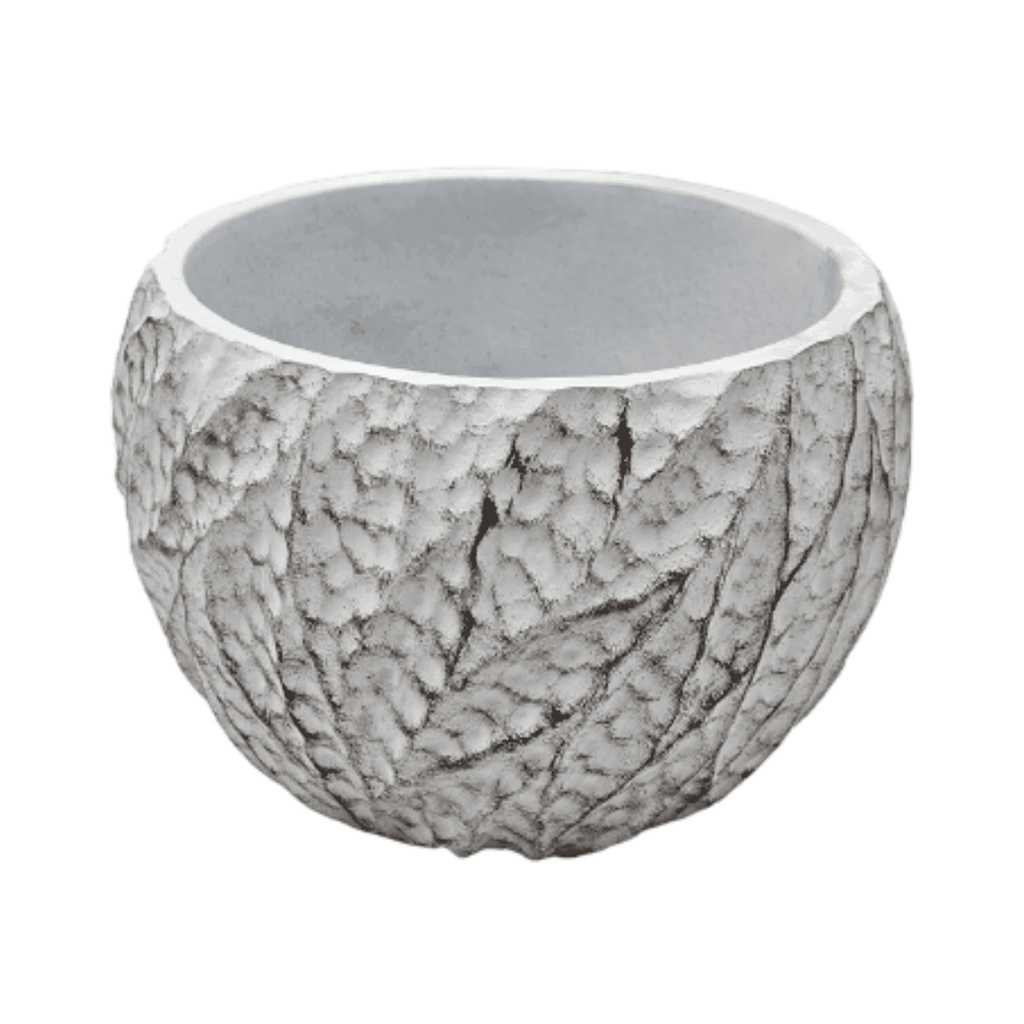 Set 3 Macetero Maceta Acabado Cemento Relieve Hojas Blanco S - Fliperex