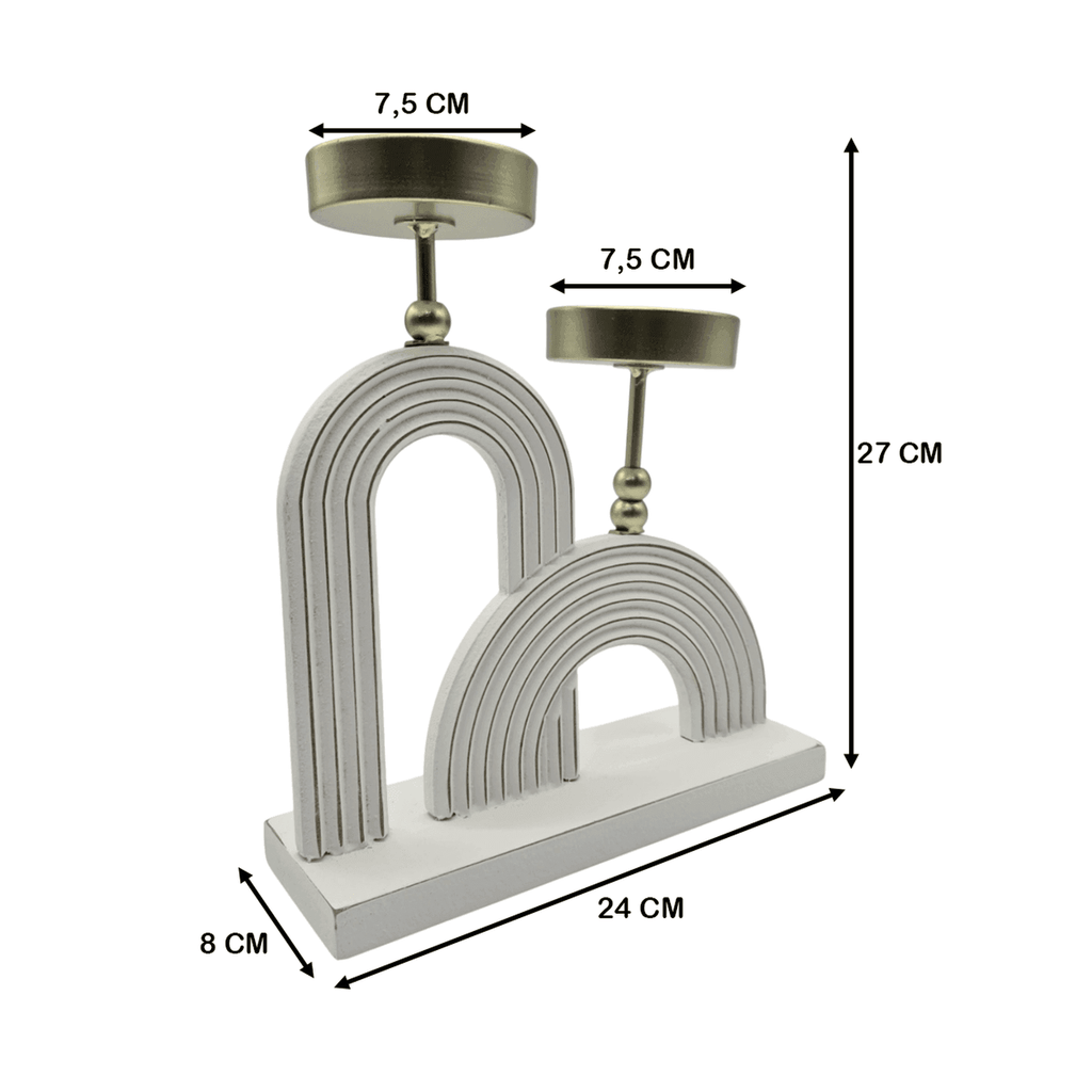 Candelabro Porta Vela Doble De Madera Blanco Con Dorado - Fliperex