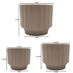 Set 3 Macetero Maceta De Ceramica Beige Lineas Verticales - Fliperex