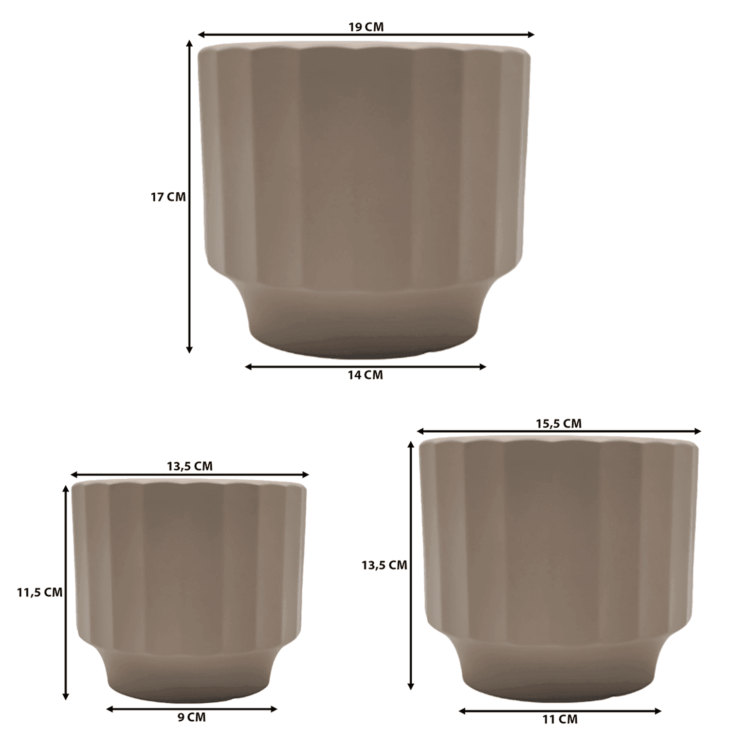 Set 3 Macetero Maceta De Ceramica Beige Lineas Verticales - Fliperex