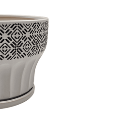 Macetero Maceta De Ceramica Blanco Patrones Negro Alto M - Fliperex