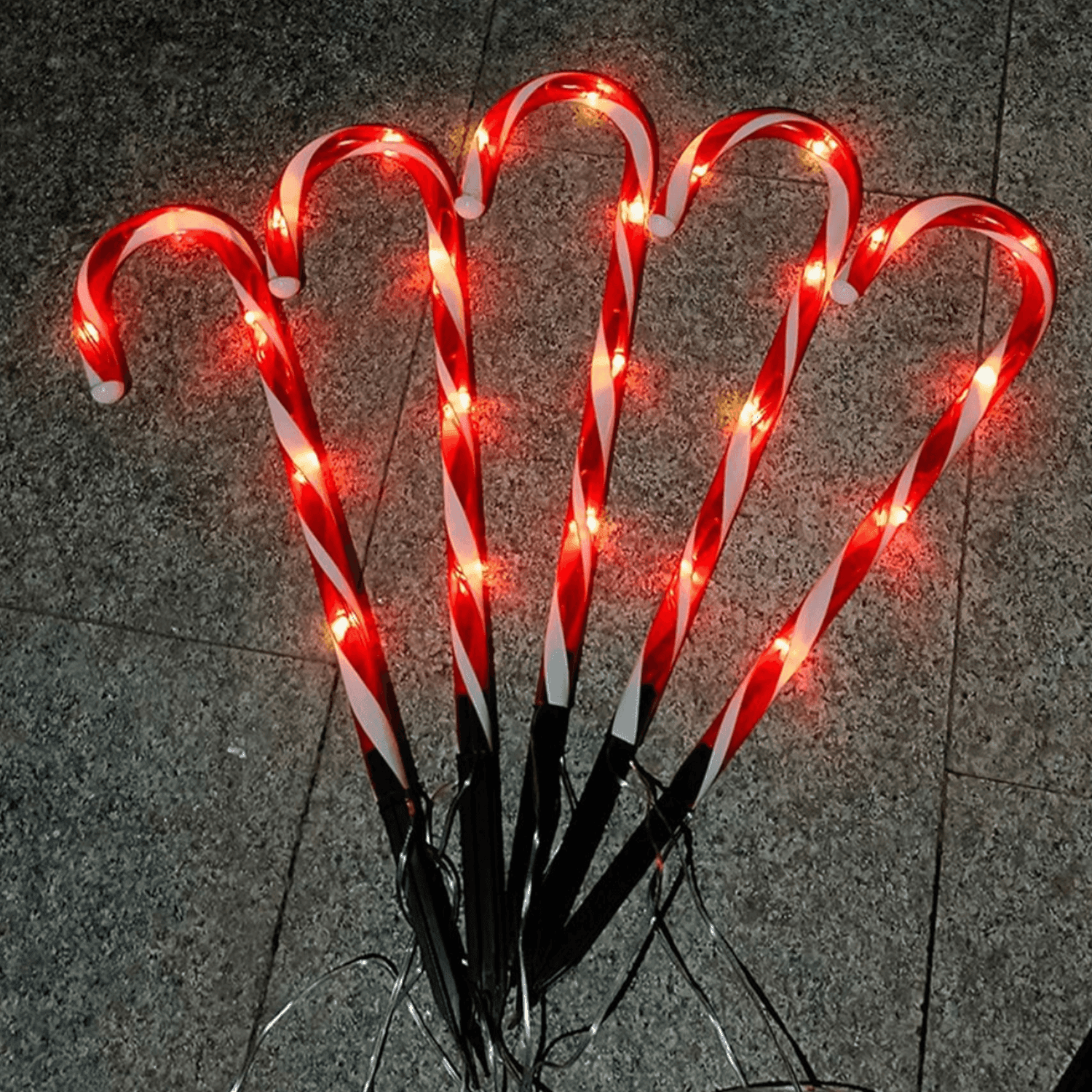 Set 5 Bastones De Navidad Luces Solares Navidad Jardin Hogar - Fliperex