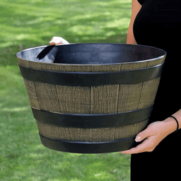 Macetero Plastico Diseño Efecto Barril De Madera Maceta L - Fliperex