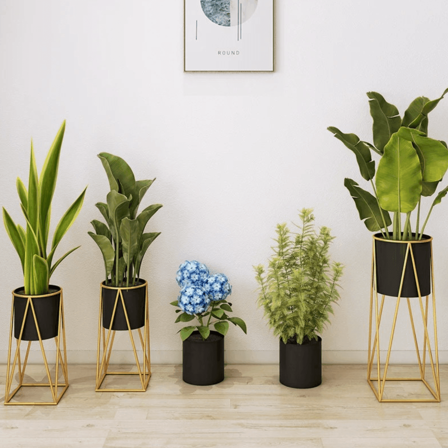 Set 2 Porta Maceteros Pedestal Igual Tamaño Negro Dorados - Fliperex