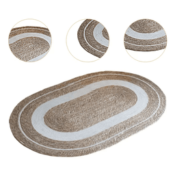 Alfombra De Yute Rustica Ovalada Natural Con Franja Blanca S - Fliperex