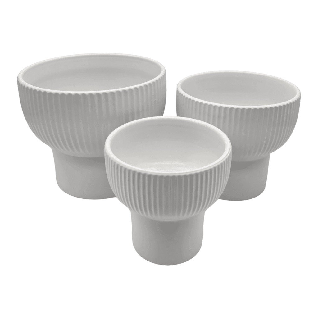 Set 3 Maceteros Maceta De Ceramica Copon Lineas Blanco Mate - Fliperex