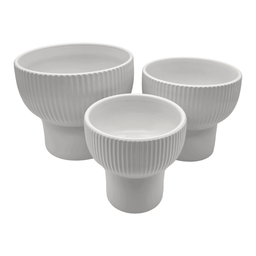 Set 3 Maceteros Maceta De Ceramica Copon Lineas Blanco Mate - Fliperex