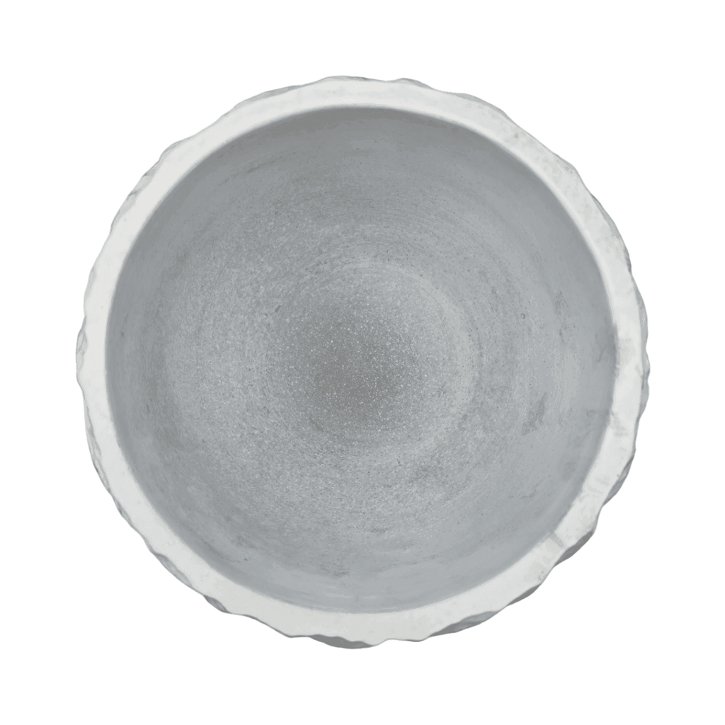 Macetero Maceta Acabado Cemento Relieve Hojas Blanco M - Fliperex