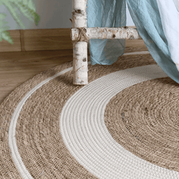 Alfombra De Yute Rustica Ovalada Natural Con Franja Blanca M - Fliperex